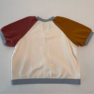 MADEWELL Off White Puff-Sleeves Colorblock Woman’s Sweatshirt Tee Top Cotton